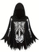 1970s Halloween Skeleton Bone Print Hooded Cape