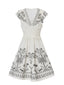 White 1970s V-Neck Floral Boho Ruffles Dress