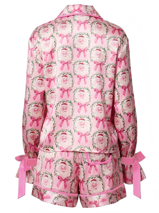 2PCS 1960s Christmas Long Sleeve Button Pajama Set