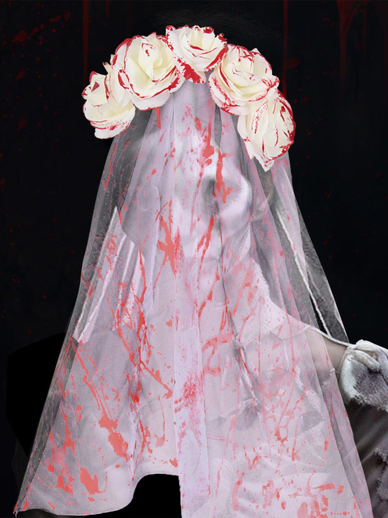 Halloween Blood Rose Ghost Bride Tulle Veil