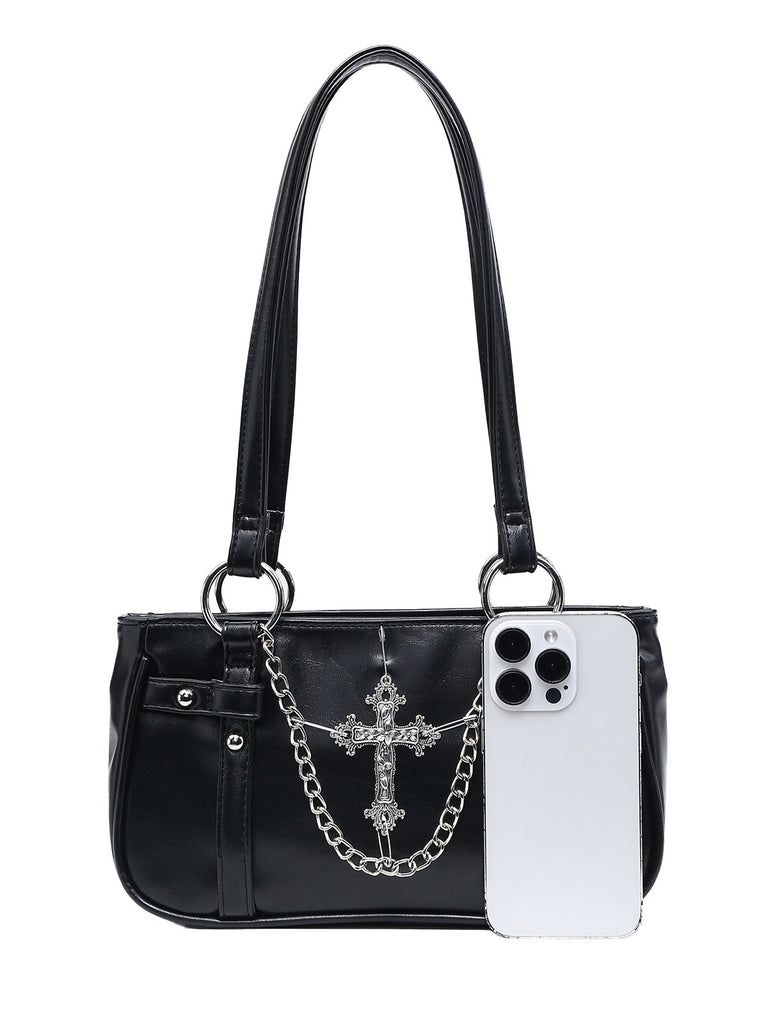 Vintage Black Cross Chain Shoulder Bag