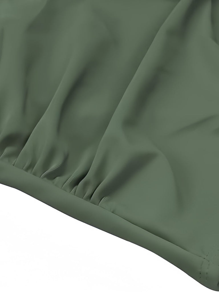 Green 1940s Stripe Patchwork Hollow One-Piece Swimsuit