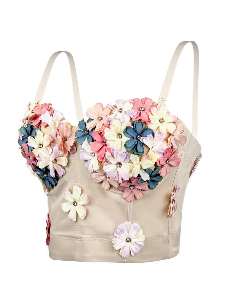 Beige 1950s 3D Floral Boned Corset