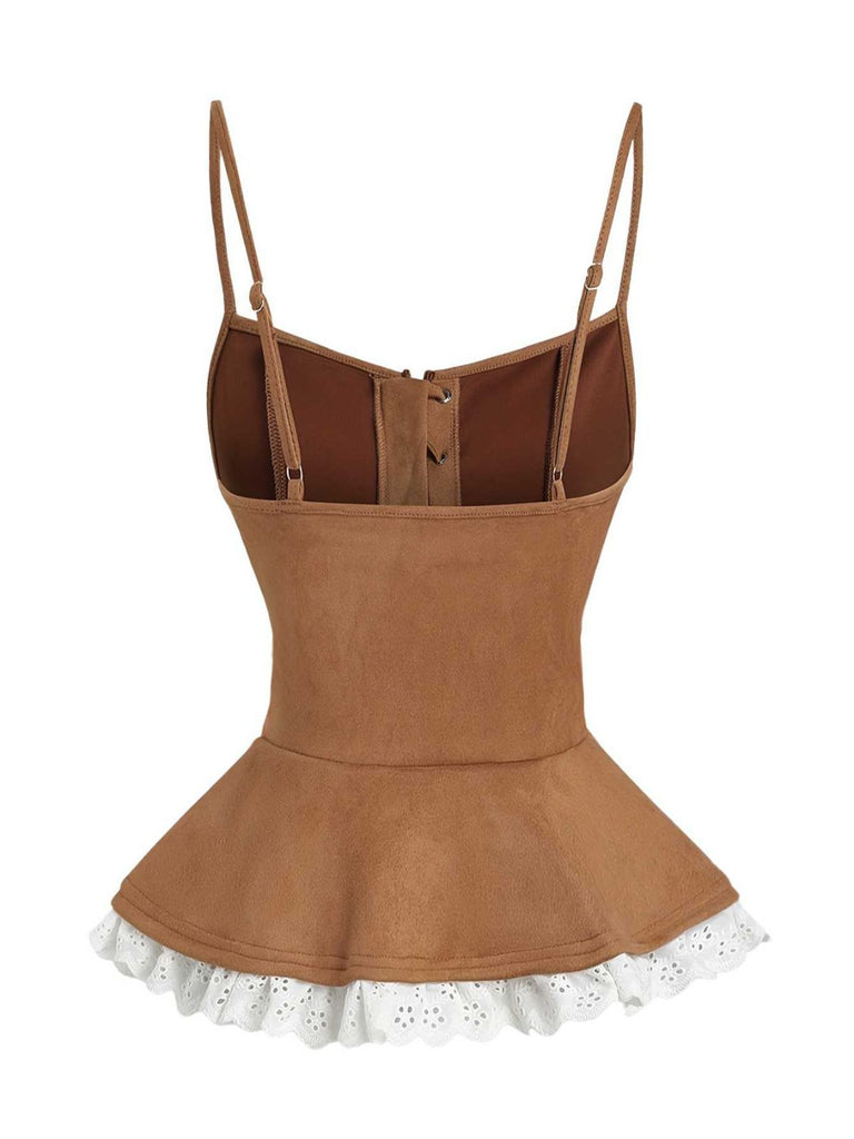 Brown 1950s Lace-up Suede Lace Corset Top