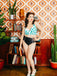 Green Checked Halter Bowknot Bikini Set