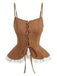 Brown 1950s Lace-up Suede Lace Corset Top