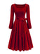 1950s Christmas Velvet Square Neck Long Sleeve Dress