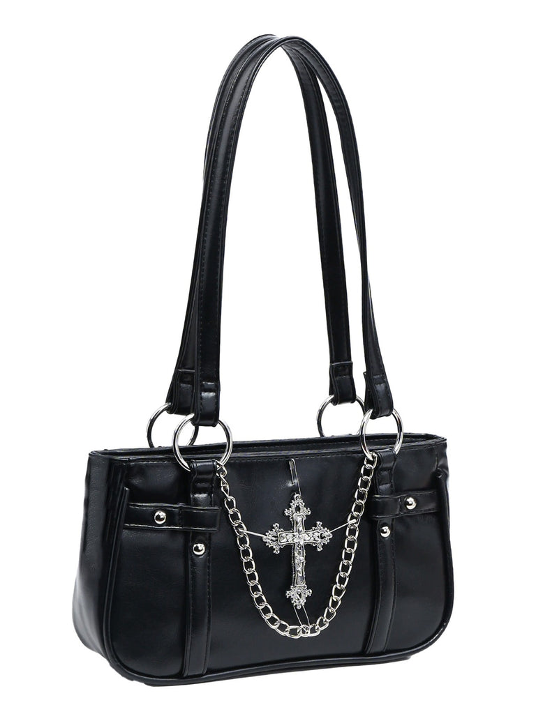 Vintage Black Cross Chain Shoulder Bag