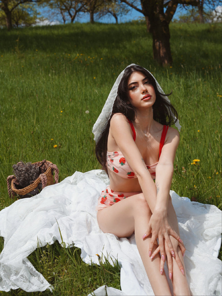 Lace Strawberry Cami Tankini Set