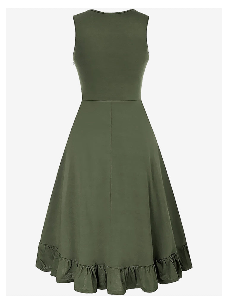 1940s Solid Sleeveless Drawstring Lace-Up Dress