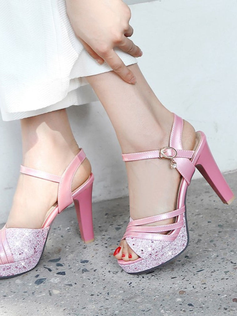 Glitter PU Leather High Heel Sandals