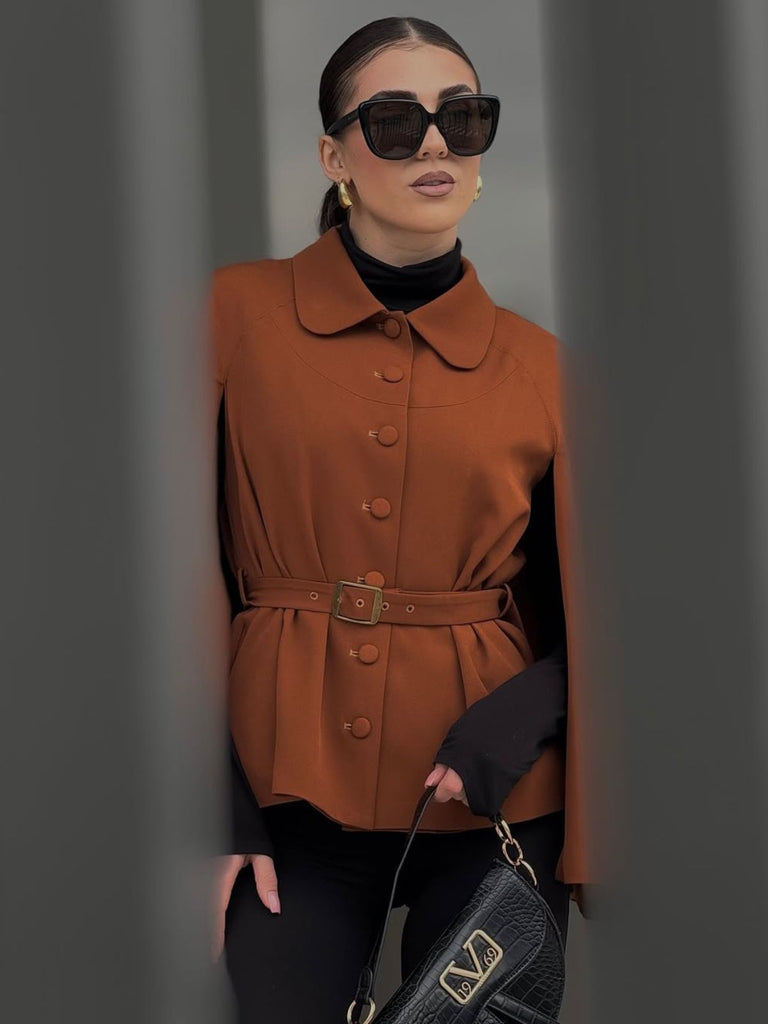 Camel Color 1940s Lapel Cape Coat
