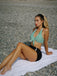 Green Retro Halter Stripes Bikini Set