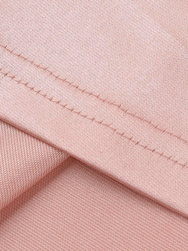 Pink 1930s Solid Satin Ruched Slit Dress