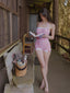 Gingham 1950s Halter Bowknot One-piece Swimsuit