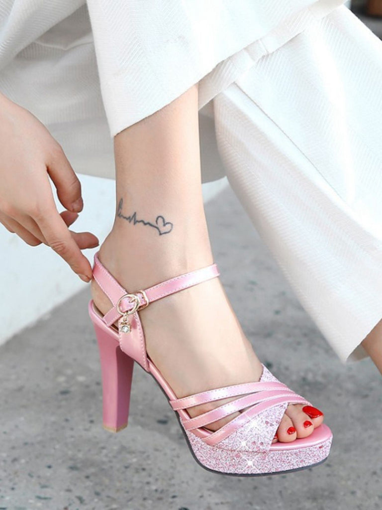 Glitter PU Leather High Heel Sandals