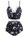 Black 1980s Strap Galaxy Print Gothic Bikini Set