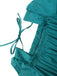 Blue 1940s Square Neck Lace-Up Ruched Dress