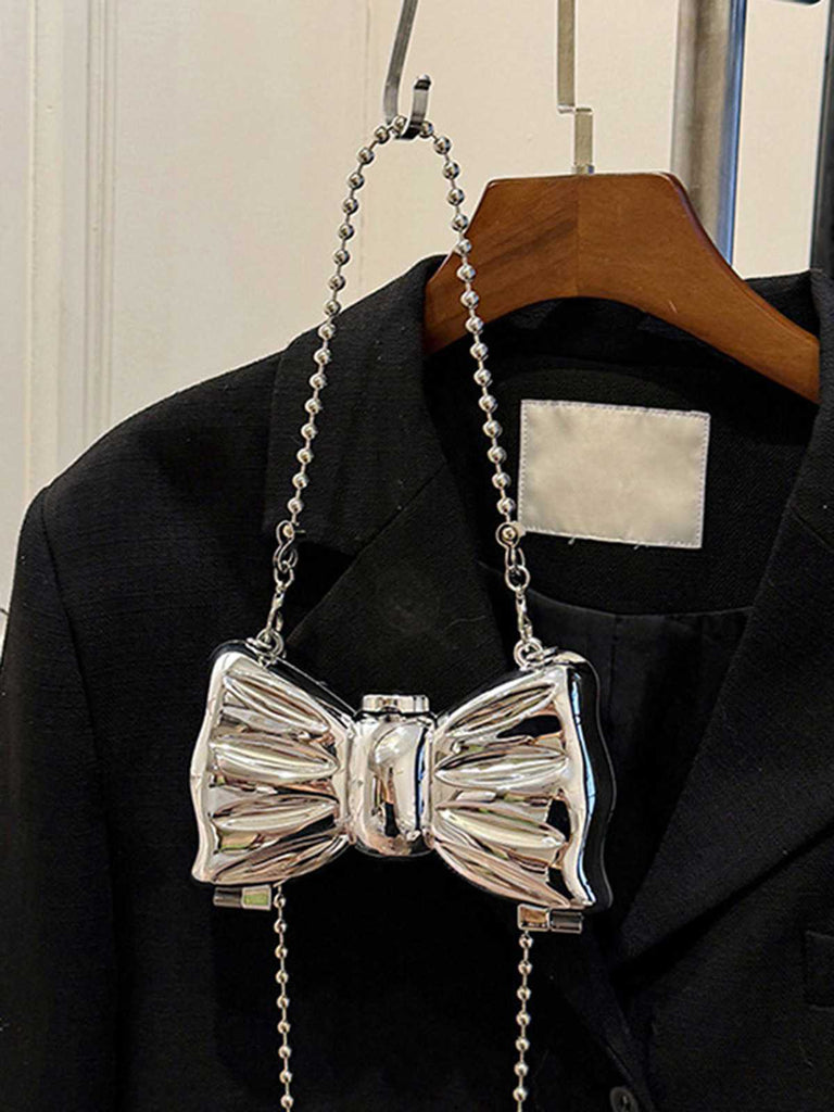 Metallic Bow Beaded Chain Bag