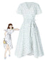 White 1940s Cotton Slanted Tie Floral Dress