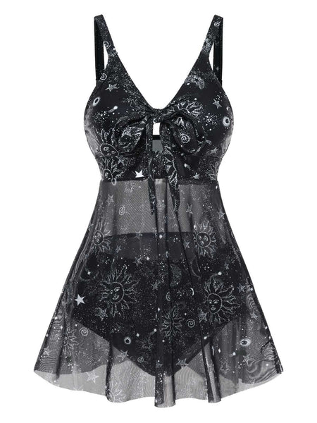chinese dress ladies Side Tie Knot Mesh Swim Dress