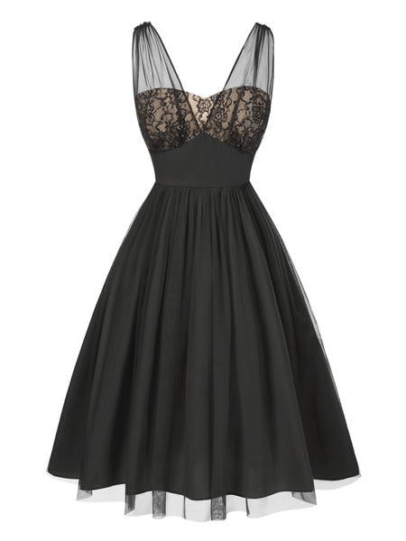 A-Line Cocktail Dresses Elegant Dress Black Goth Knee Length V-Neck Tulle Dress 2025