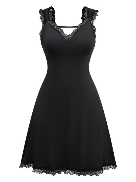 Black 1950s Solid Butterfly Backless Nightdress
