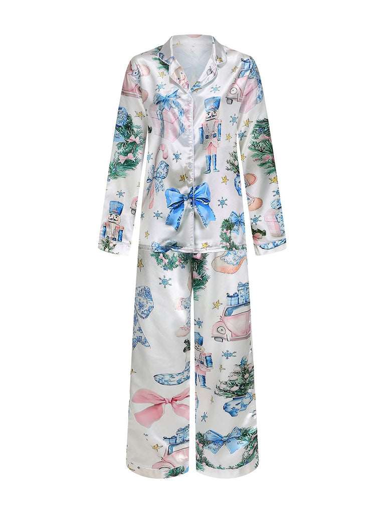 Blue 1940s Christmas Nutcracker Candy Cane Pajama Set