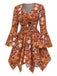 2PCS Orange 1970s Hippie Floral Bell Sleeve Top & Dress