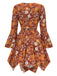 2PCS Orange 1970s Hippie Floral Bell Sleeve Top & Dress