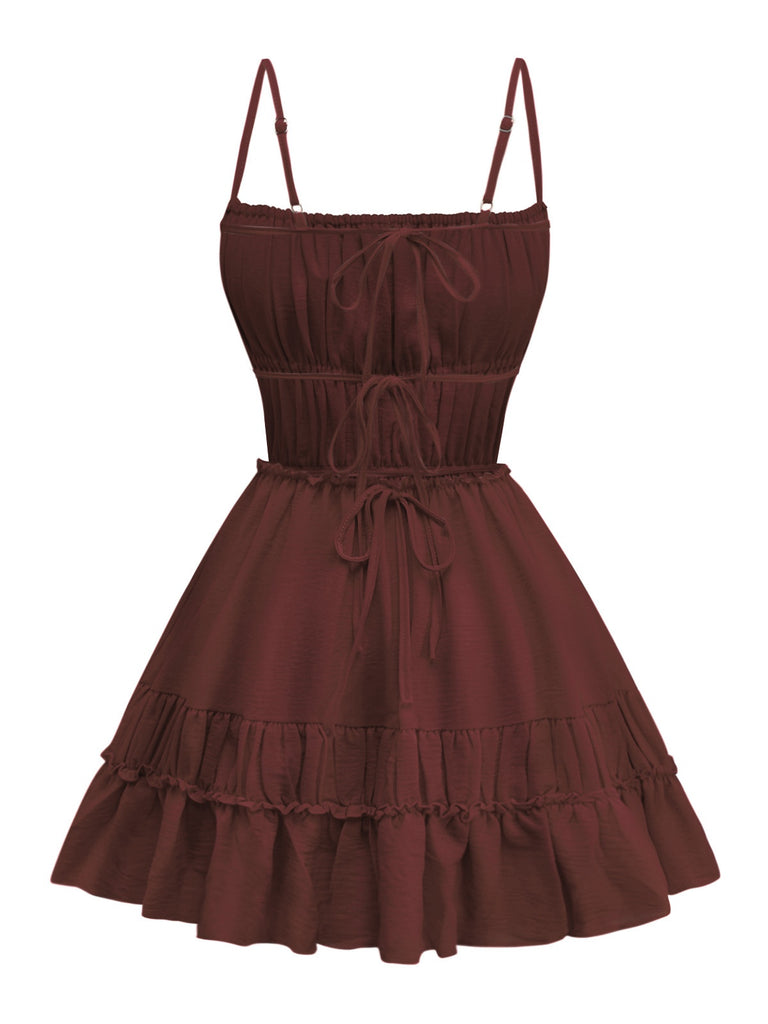 1950s Spaghetti Strap Lace-Up Backless Skater Dress