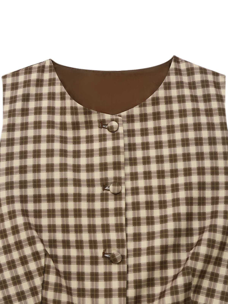 Brown 1930s Gingham Plaids Vest