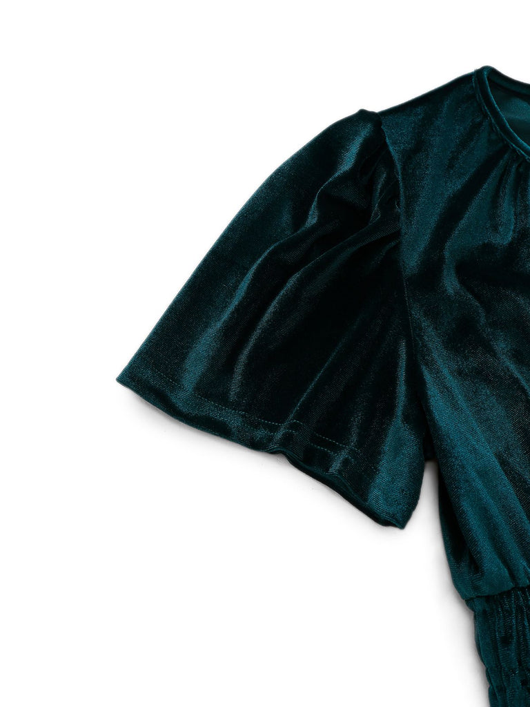 1930s Velvet Solid Short Sleeve Maxi Dress