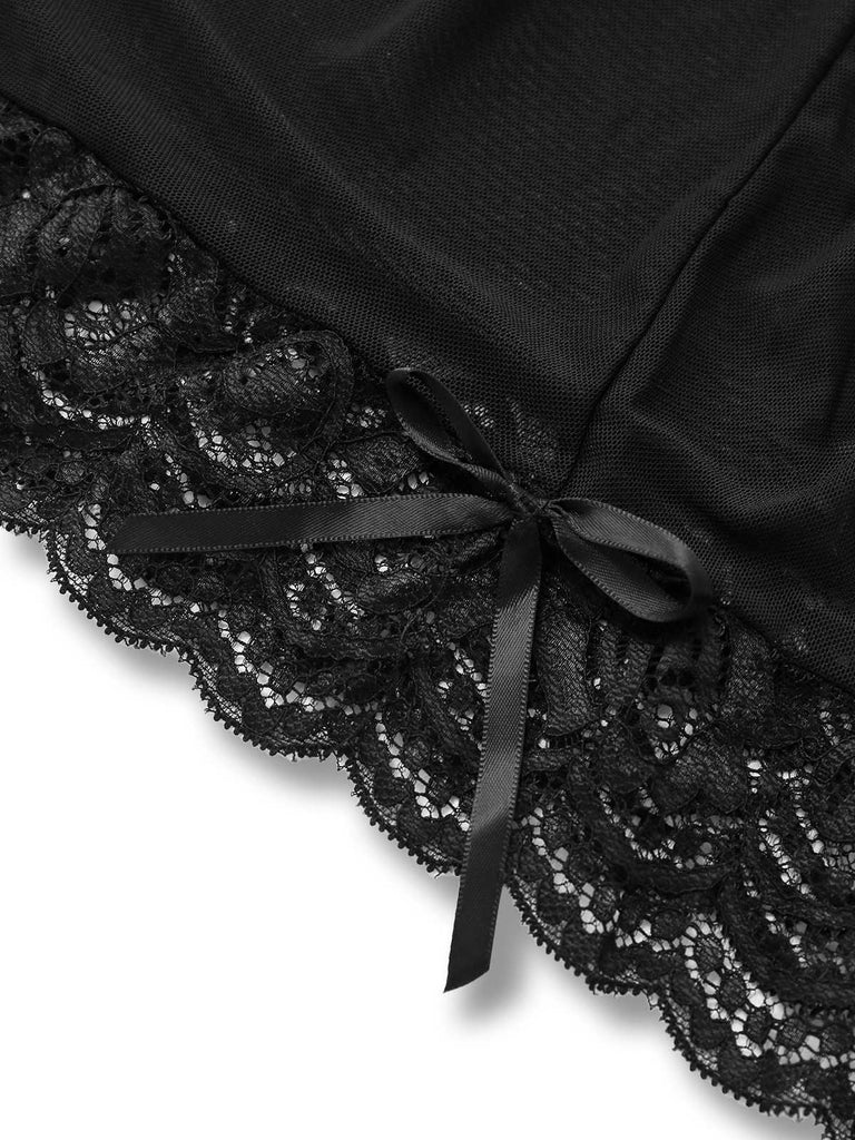 1960s Spaghetti Strap Lace Sheer Babydoll Lingerie Set