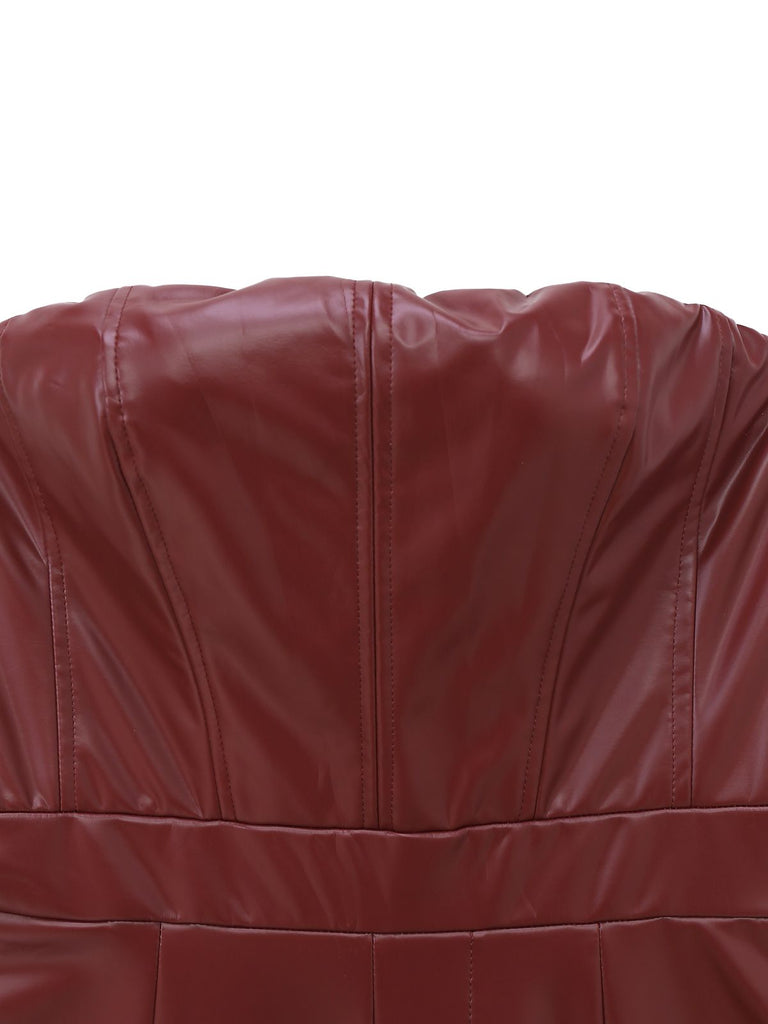 1940s PU Leather Belted Strapless Jumpsuit