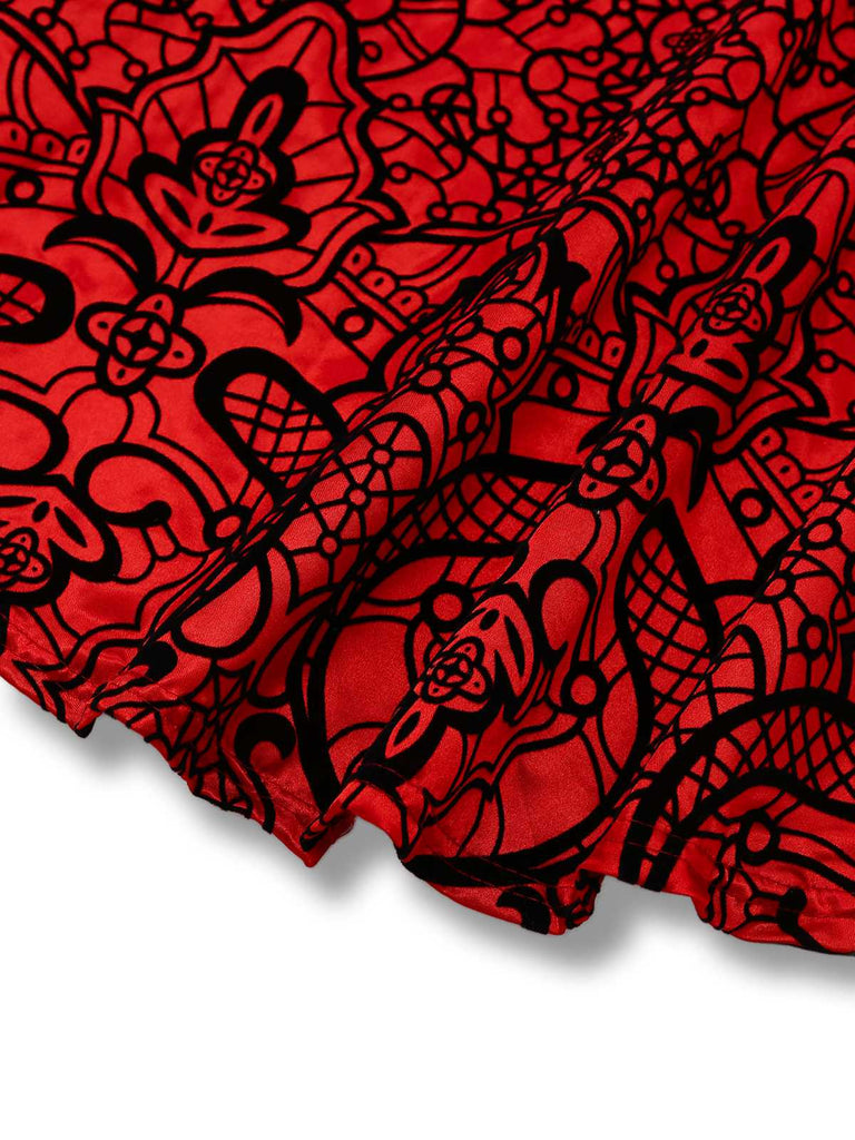 Red 1980s Velvet Lace Sequined Strapless Dress & Cape