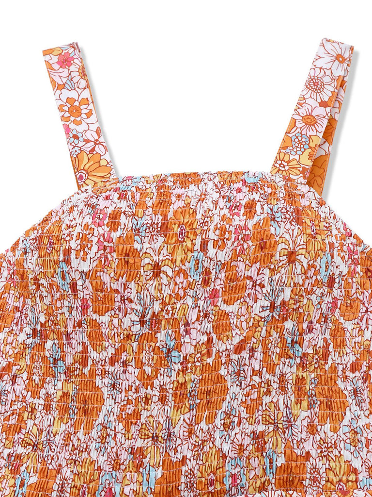 Orange 1970s Floral Print Wide Leg Jumpsuit
