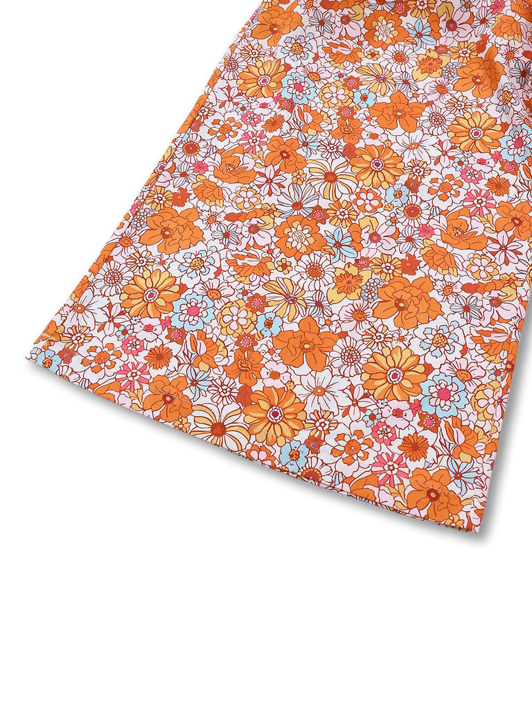 Orange 1970s Floral Print Wide Leg Jumpsuit