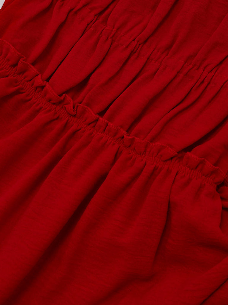 1950s Spaghetti Strap Lace-Up Backless Skater Dress