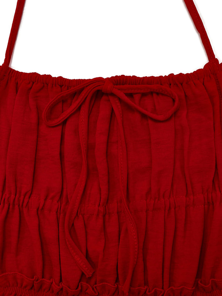 1950s Spaghetti Strap Lace-Up Backless Skater Dress