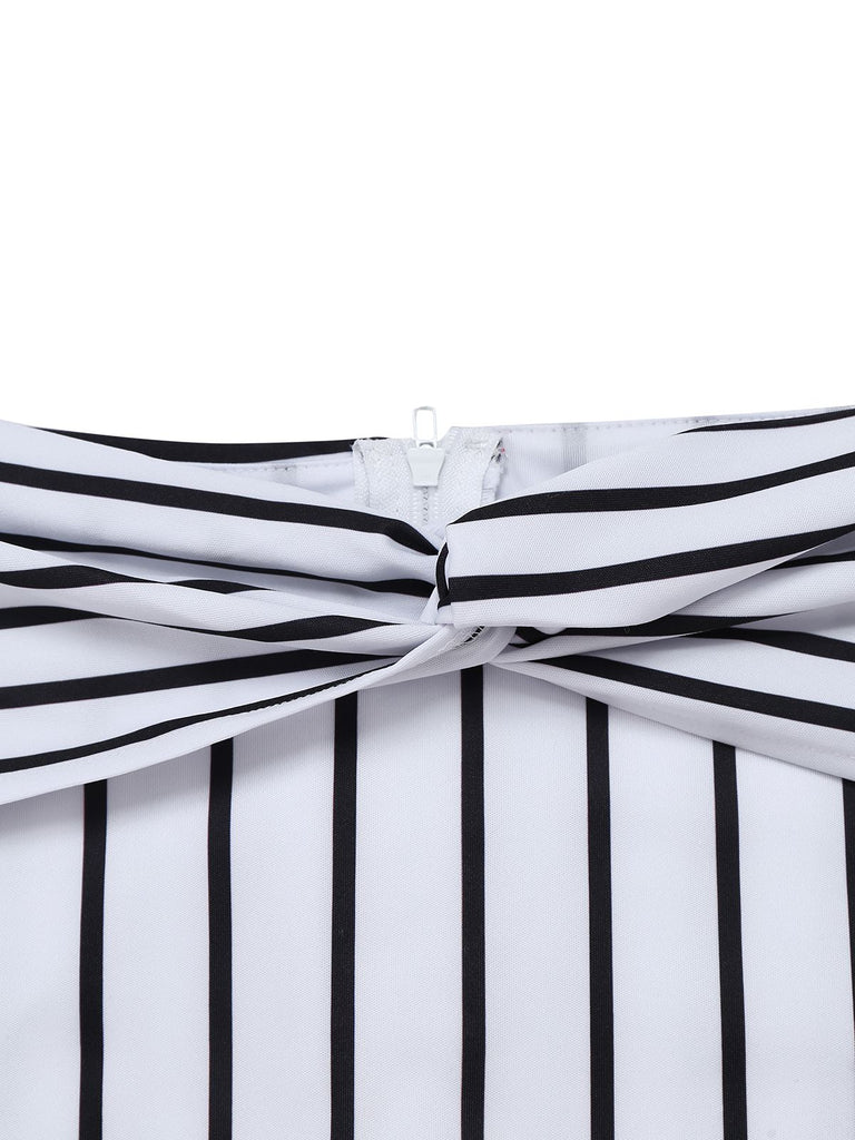 2PCS 1930s Striped Off-Shoulder Top & Fishtail Skirt