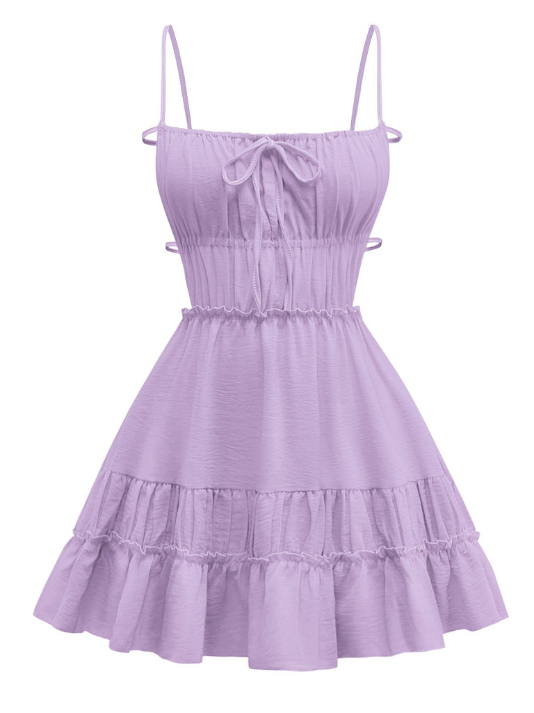 1950s Spaghetti Strap Lace-Up Backless Skater Dress