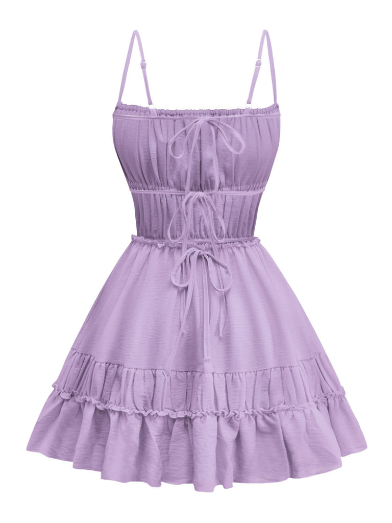 1950s Spaghetti Strap Lace-Up Backless Skater Dress