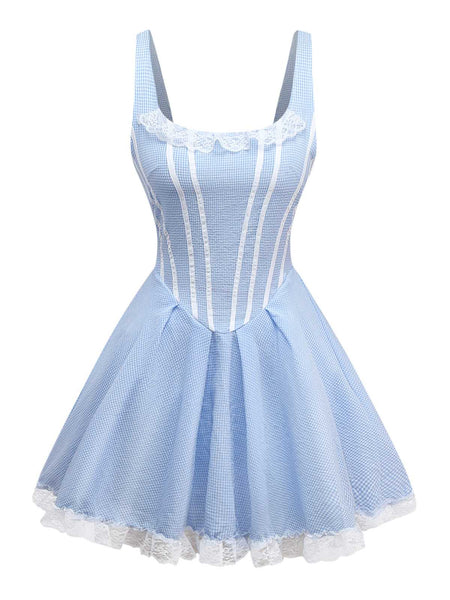 A-Line Sweetheart Gingham Corset Mini Dress