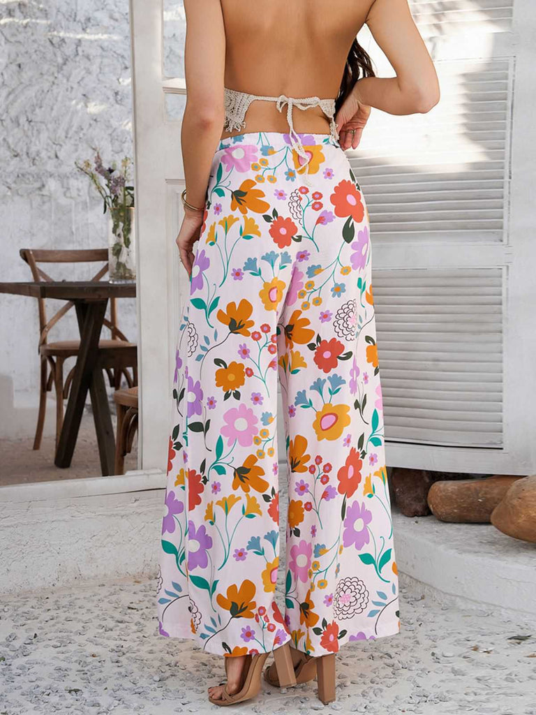 1960s Vintage Colorful Print Wide-Leg Pants