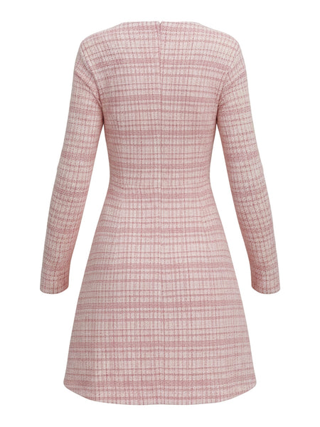 slim fit dress slacks Pink Tweed Long Sleeve Blazer Dress Women's Square Neck Plaid Mini Dress