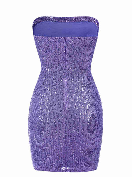open lace back dress Sequined Solid Sleeveless Skinny Mini Dress Purple