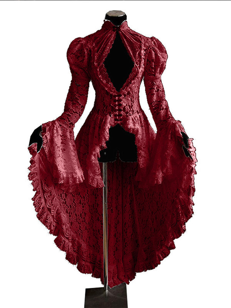 Black 1980s Gigot Sleeve Victorian Lace Dress