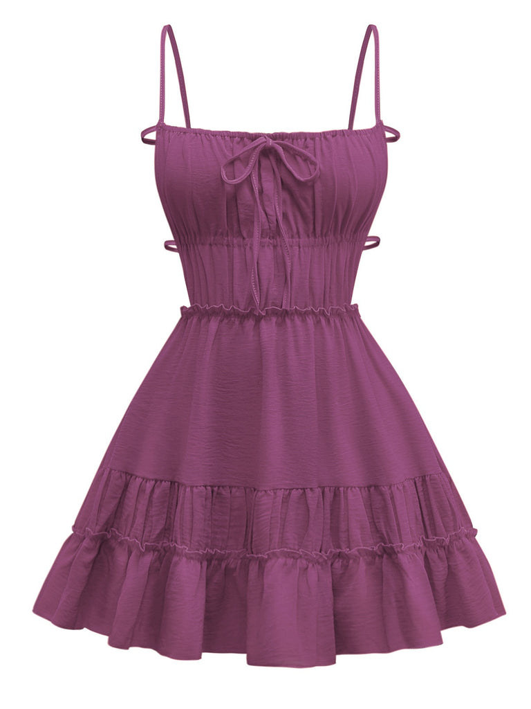 1950s Spaghetti Strap Lace-Up Backless Skater Dress