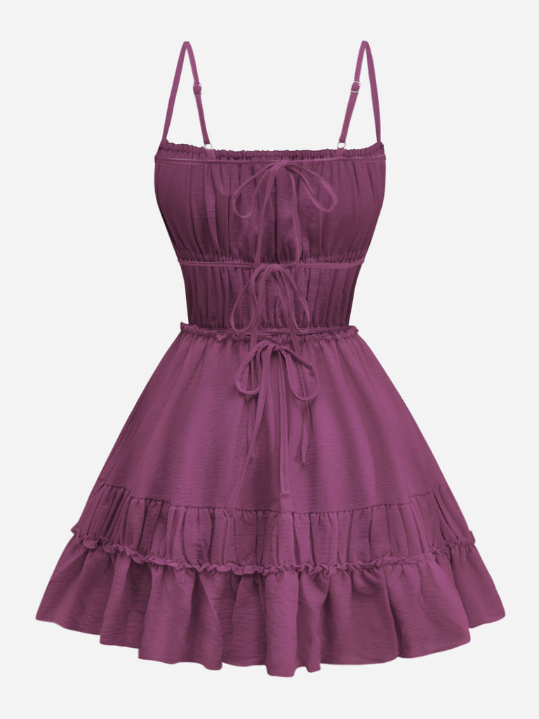1950s Spaghetti Strap Lace-Up Backless Skater Dress